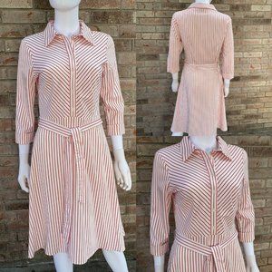 Cremiux Modest Womens Shirt Dress Red Stripe Tie Side Zip Button 32 Waist Sz. 4